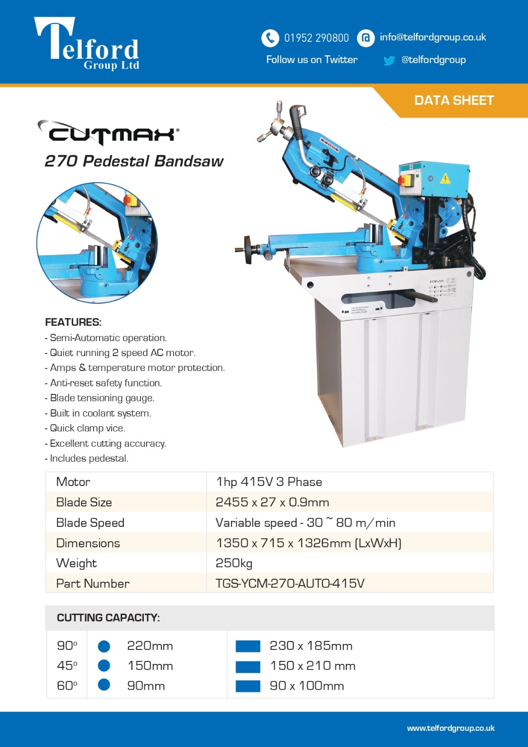 Cutmax 270 Pedestal Mounted Metal Bandsaw | Cutmax Bandsaws | WSS