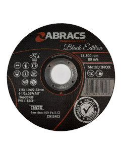 ABRACS Black Edition 115mm x 1mm Extra Thin Metal Cutting Disc (Pack of 10)