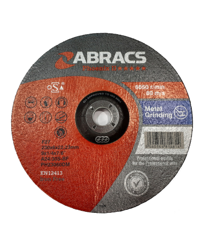 ABRACS Phoenix II 9" (230mm) X 6mm Metal Grinding Disc (Pack of 10)