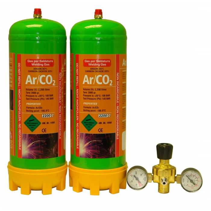 Argon CO2 Disposable Gas Mix Bottle KIT MIG TIG Welding w/Mini Regulator Argon 100% Hose