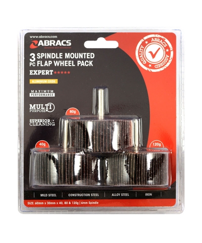 ABRACS Spindle Mounted Flap Wheel Pack 25mm x 15mm 40/80/120grit pack of 3