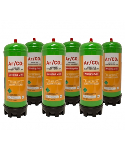 Argon/CO2 2.2ltr Disposable Gas Cylinder Package - 6pk